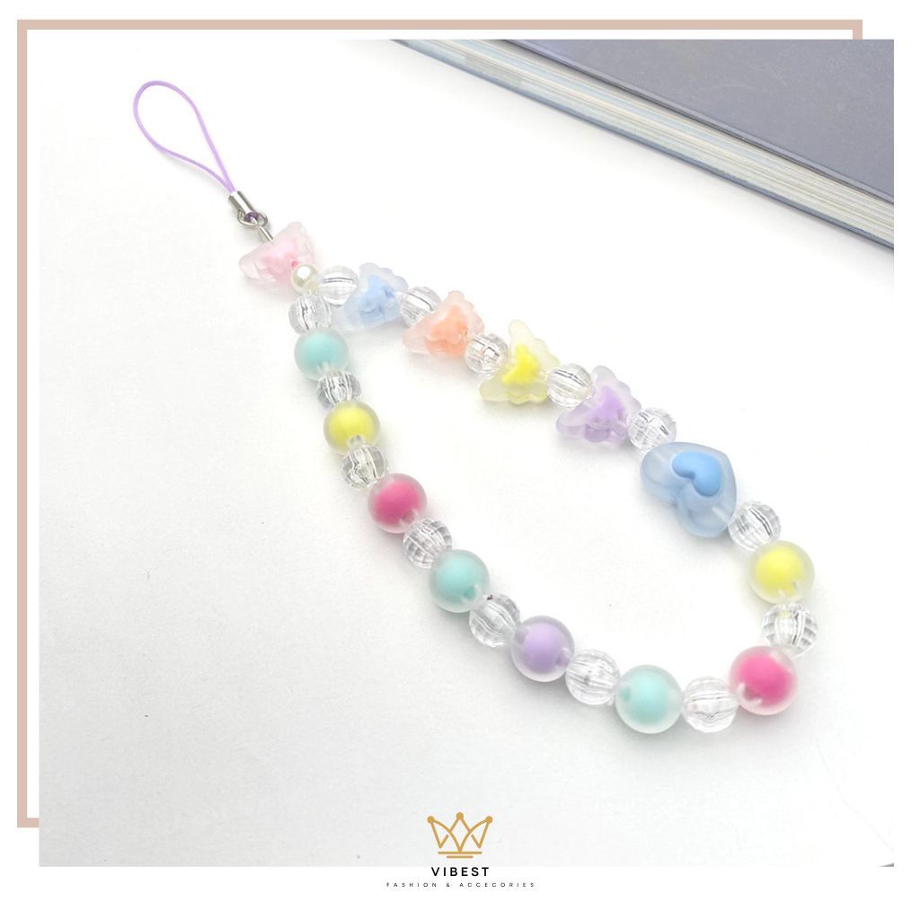 Gantungan HP Aesthetic Korea Unik-Straps gantungan hp korean chain pelindung hp Rantai manik Warna p