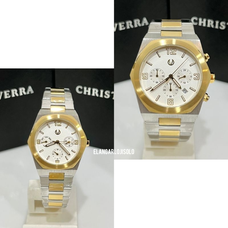 JAM TANGAN COUPLE CHRIST VERRA CV 922163G-13 SILVER GOLD ORIGINAL