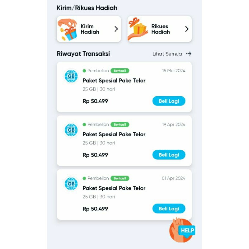 Kartu Hup Beta byu Paket Spesial Pake Telor