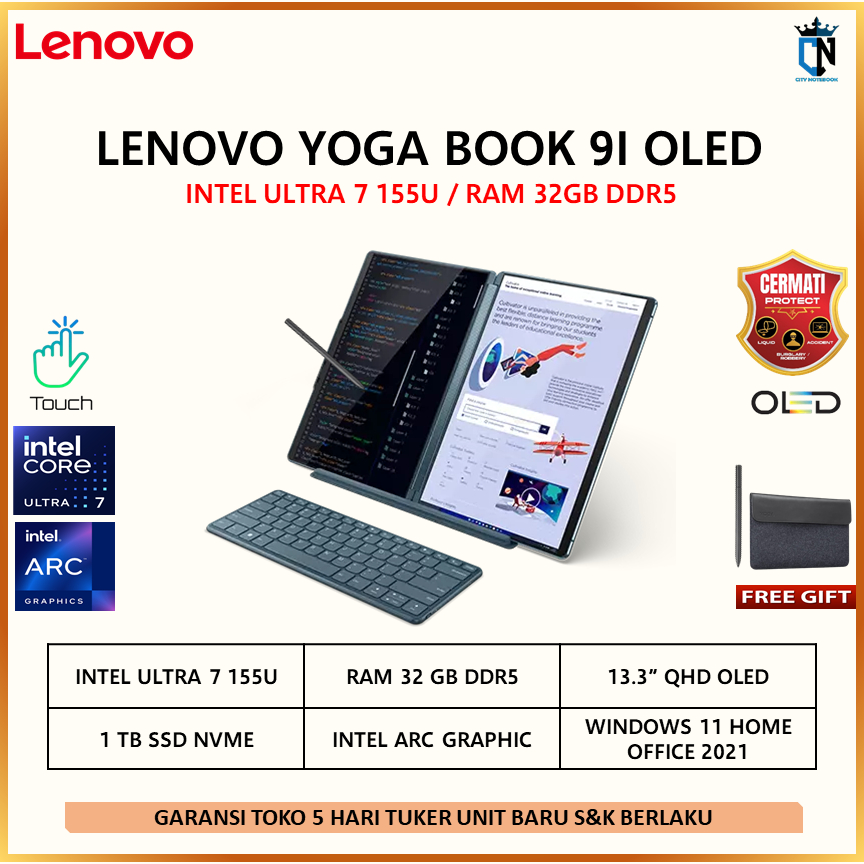 Laptop LENOVO YOGA BOOK 9i OLED TOUCH ULTRA 7 155U 32GB 1TB W11+OHS 13.3" 2.8K