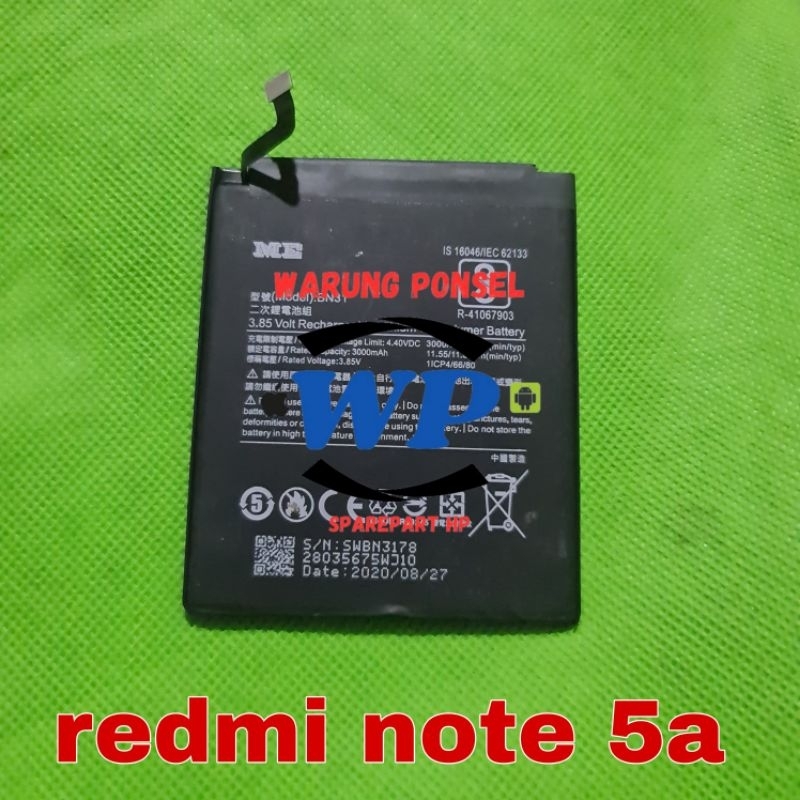 BATU BATRE BATERAI REDMI NOTE 5A BN31 ORI COPOTAN NORMAL