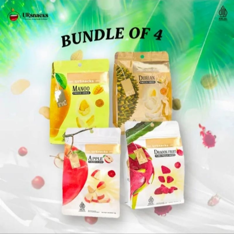 

TYL URSNACK BUNDLE 4 Varian Rasa Mangga,Durian,Apel&Buah Naga Freeze Dried Snack Keripiki Cemilan Enak Halal & Bpom