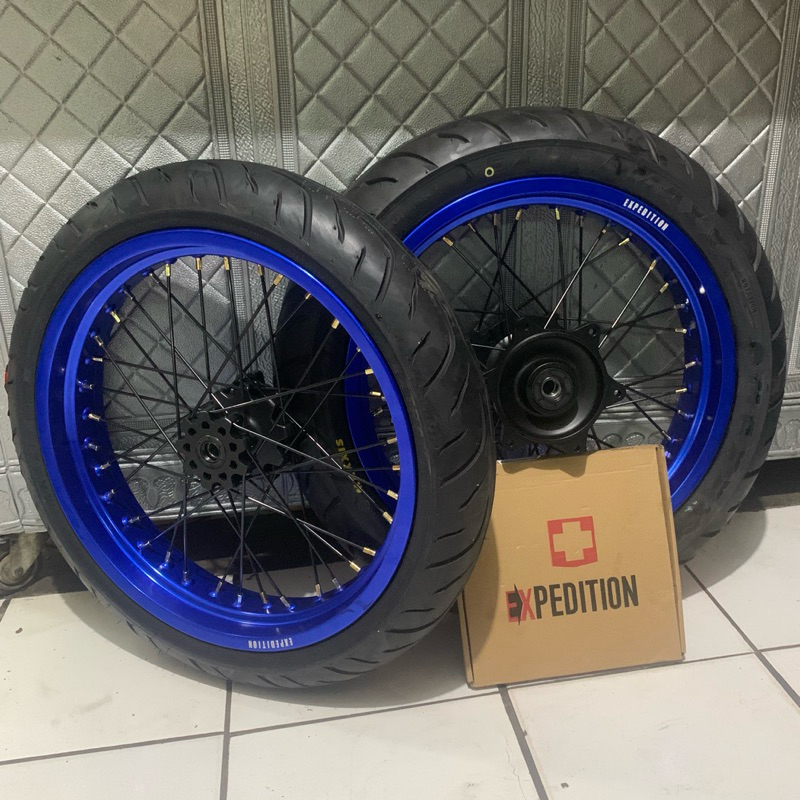 BANSET SUPERMOTO HONDA CRF 150 L VELG EXPEDITION BIRU