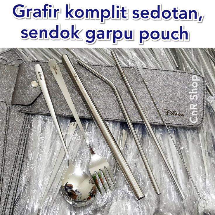 sendok set korea sedotan pouch grafir