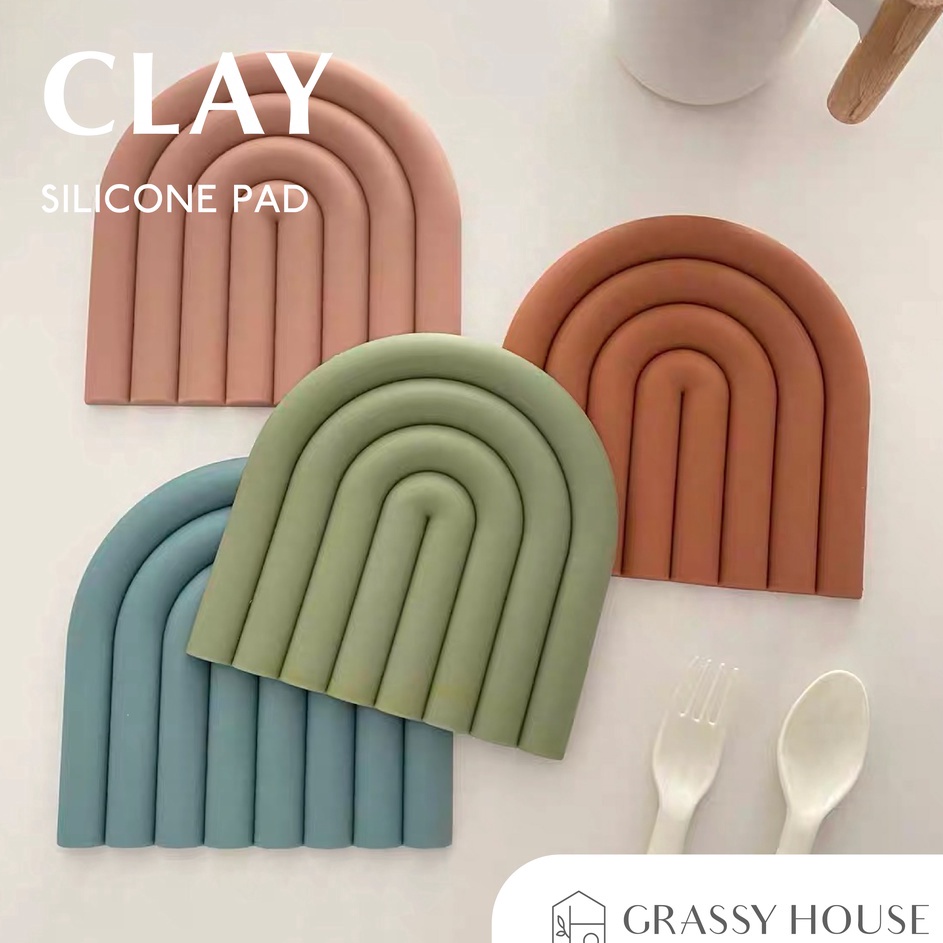 GRASSY CLAY Tatakan Alas Piring Gelas Panci Silikon Aesthetic Tahan Panas Anti Slip Nordic Style  Si