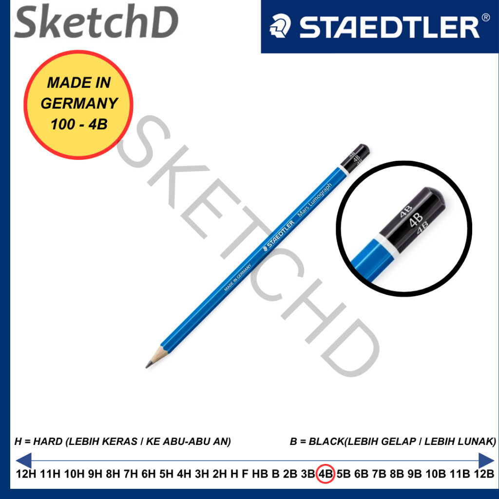 

Pensil 4B Staedtler Mars Lumograph Pencil 100-4B Biru