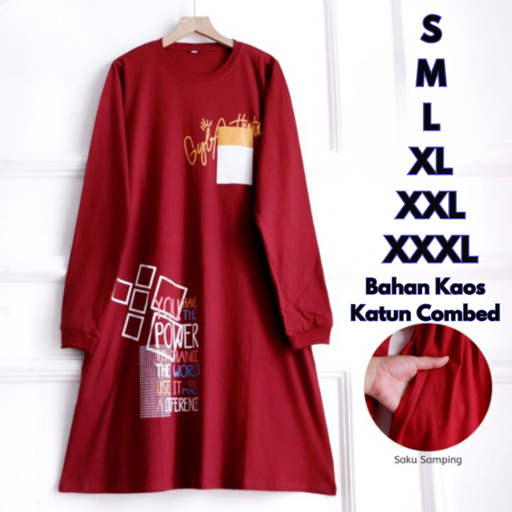 Tunik Wanita Jumbo Power Tunik BO Kaos Katun Combed S M L XL XXL XXXL Baju Atasan Kaos Oversize Leng