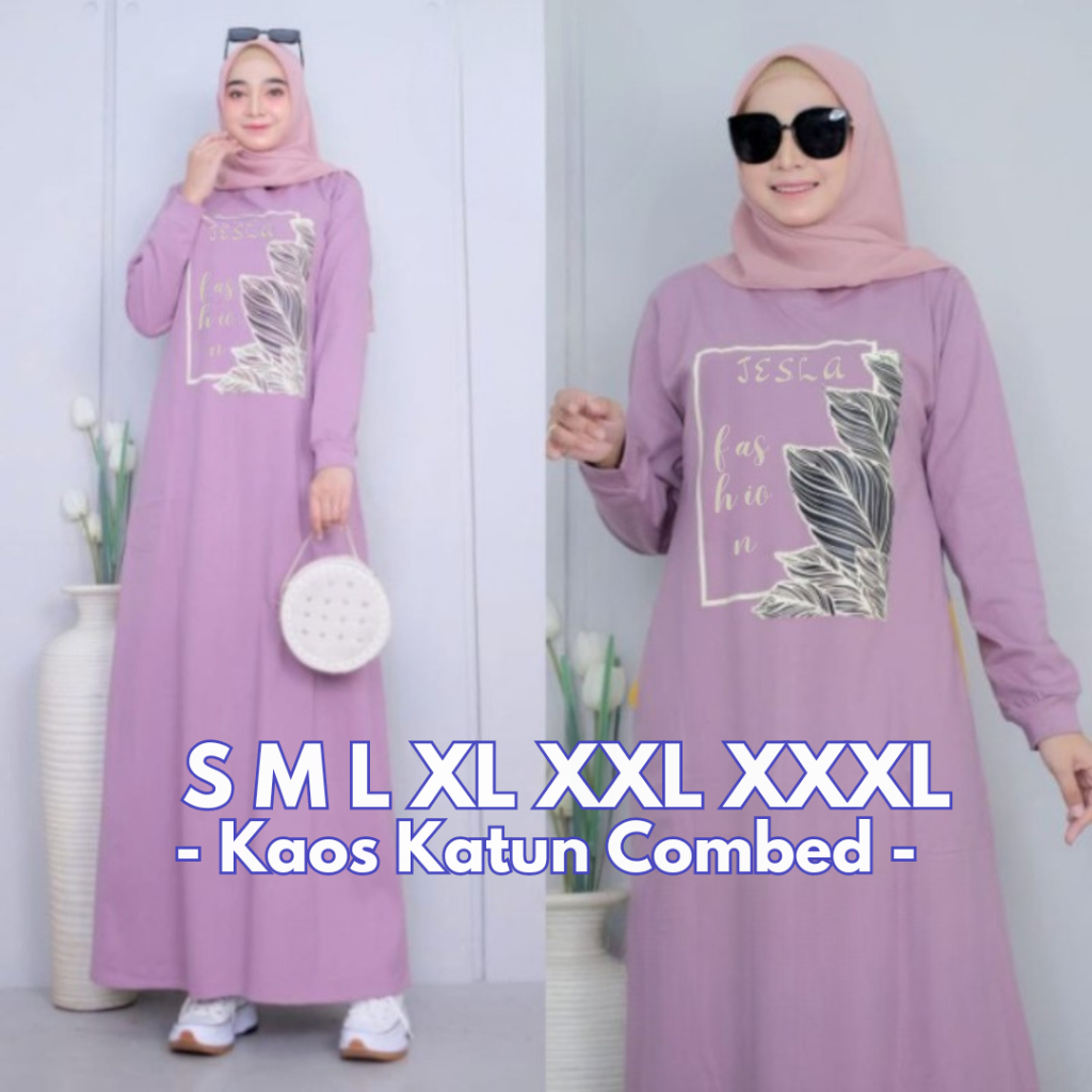 Gamis Kaos Jumbo Dinda Maxy Dress BO Kaos Katun Combed 24S S M L XL XXL 3XL Baju Gamis Wanita Terbar