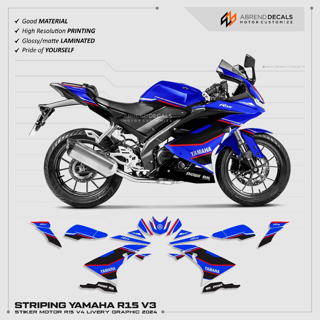 STRIPING R15 V3 GRAFIS ZX 2024 / STIKER MOTOR YAMAHA R25 V3 / STIKER R15 / STRIPING GRAFIS / DECAL