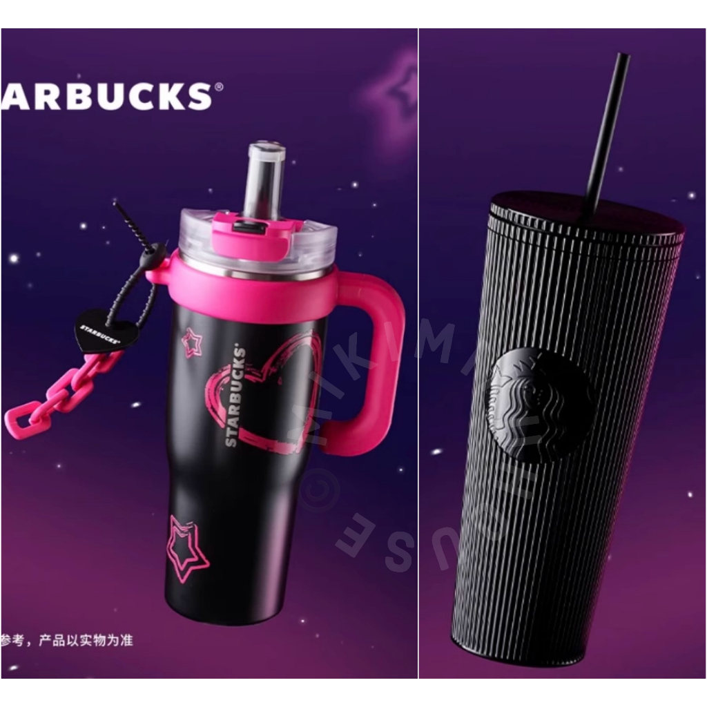 STARBUCKS BLACK PINK 1280ML TUMBLER OFFICIAL SUMMER MERMAID SIREN GRANDE STRAW STAINLESS STEEL