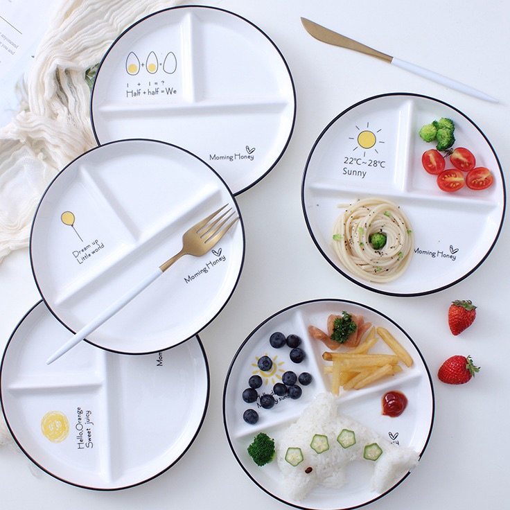 Produk Keren Piring Sekat Tiga Diet Keramik Estetik ala Korea  Aesthetic Divided Ceramic Plate