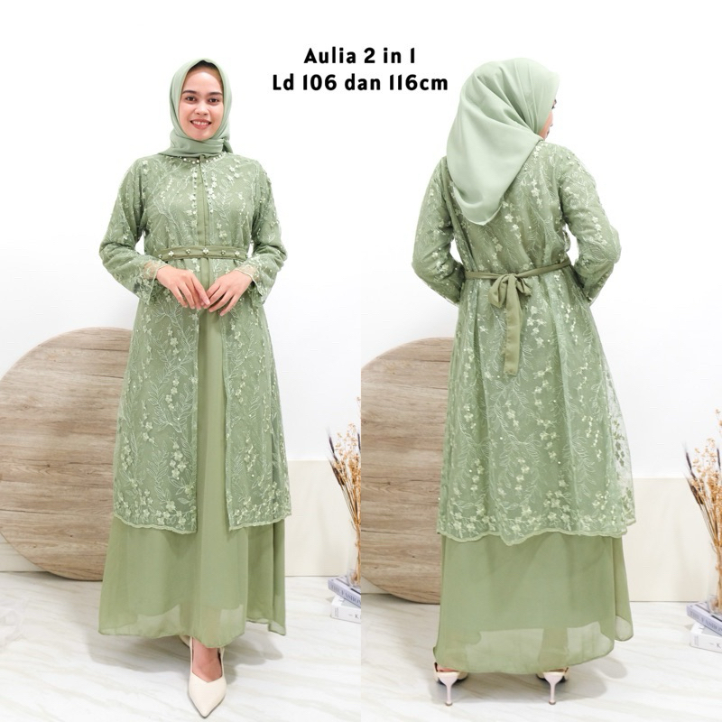 [ Ready Stok ] Aulia Juwita 2 In 1 Dress Outer | Gamis Brukat Tille Maxi Terbaru | Dress Outer Tule 