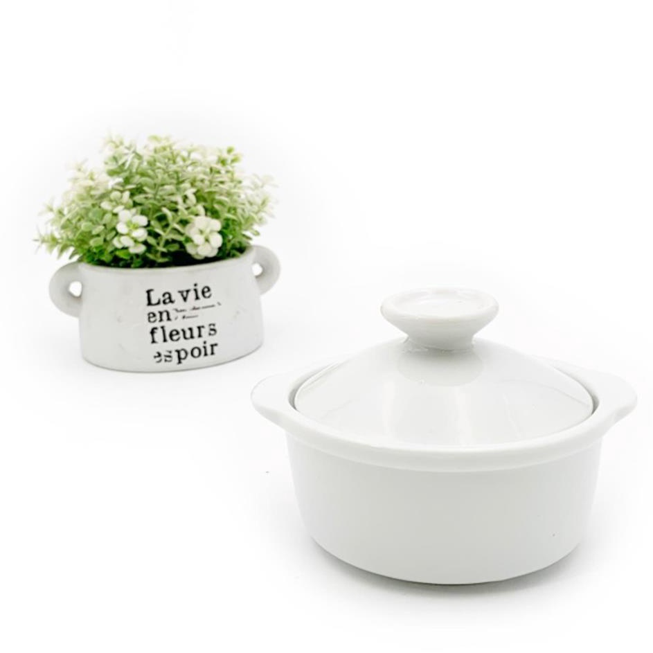 Dijual Mangkok Porselen Set Casserole  Tutup Bulat 1 cm Putih 2 ml Mangkuk Kukus Tim Oven Microwave 