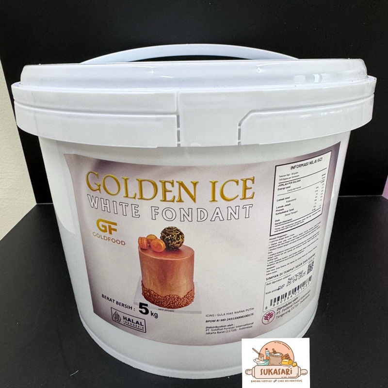 

Golden Ice Icing Fondant White 5kg pail putih Fondan Gula dekorasi kue