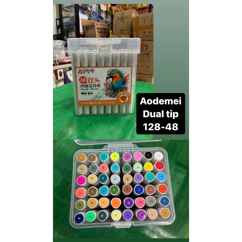 

aodemei acrilyc marker 48 warna double tip dual ( brush & spidol ) plastic box semua permukaan spidol akrilik kode 141 - 48