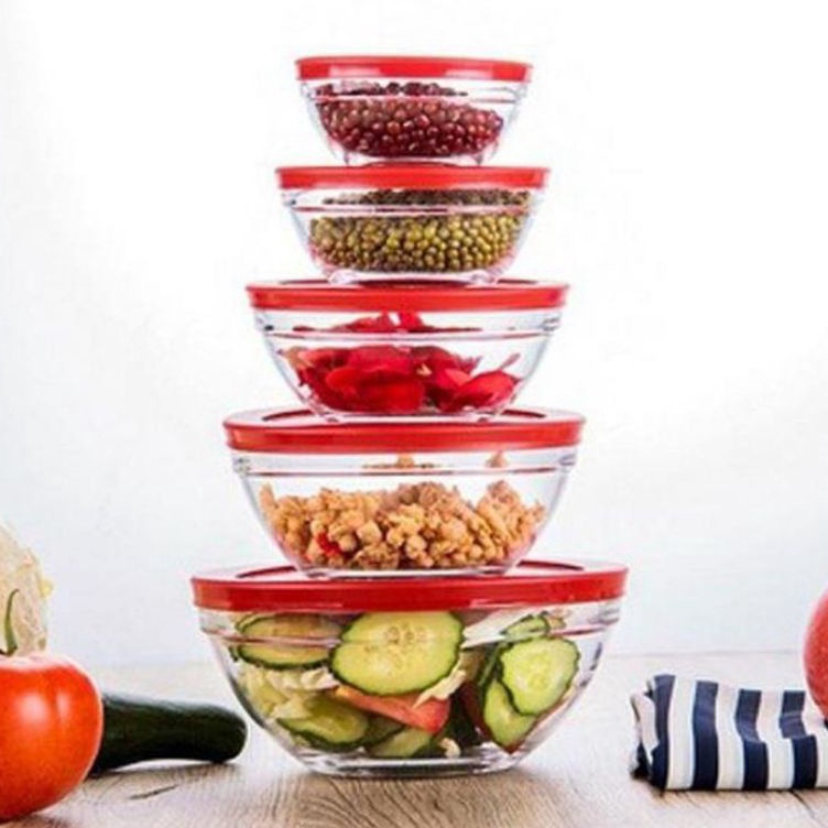 Mangkok Set Kaca Bulat Maxim Isi 5 Pcs Plus Tutup