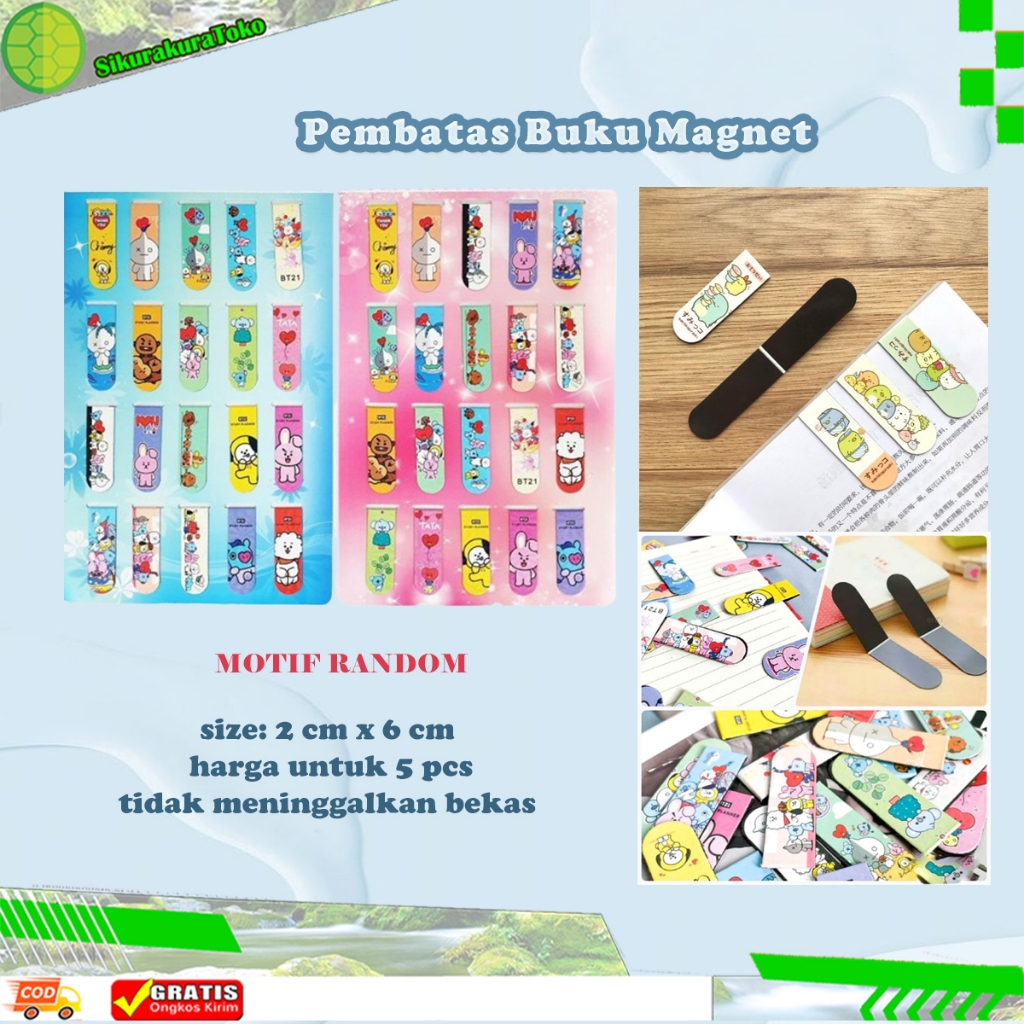 

(SKR) Pembatas Buku Kertas Bookmark Magnet Tempel Motif Karakter Sanrio 5 PCS