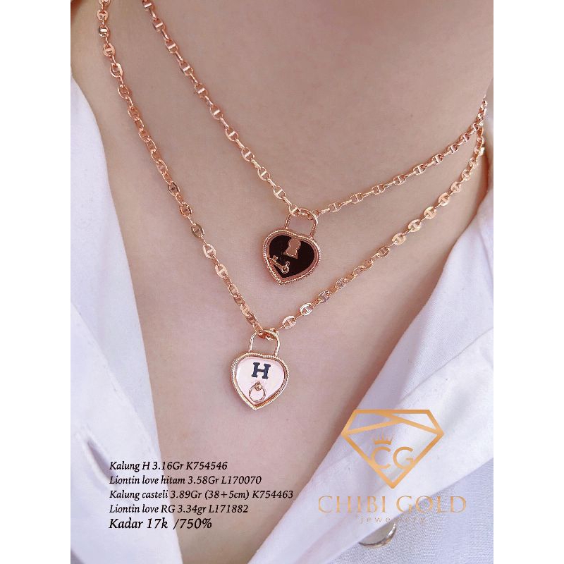 CHIBIGOLD -  Kalung dan Liontin love hitam  emas 750 kadar 17k - K754546 - chibi gold