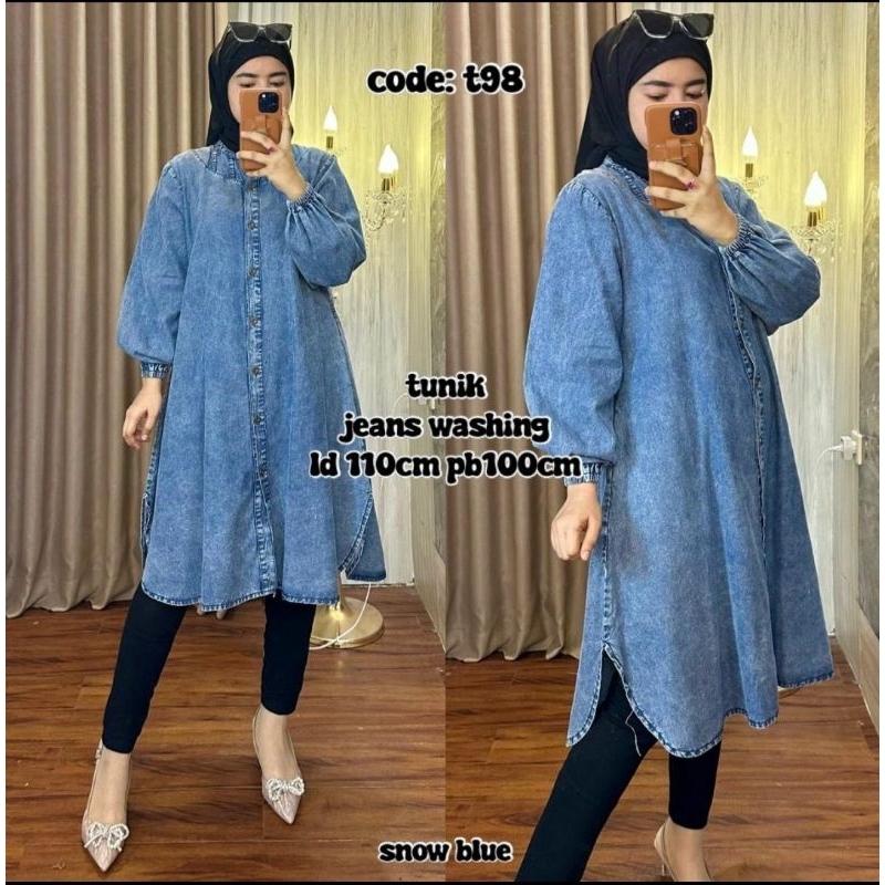 DRESS JEANS DENIM WANITA DRESS JEANS LENGAN PENDEK TUNIK JEANS