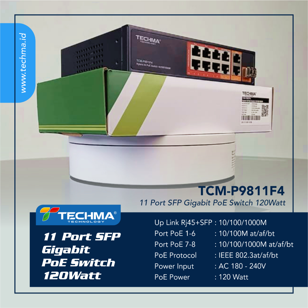 TECHMA P9811F4,11Port Fiber Optic Gigabyte POE Switch