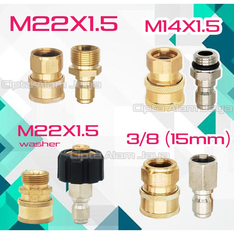Couple Nepel Angin Adaptor M22 1/4 dan 3/8 Male female M22X1.5 Quick Release