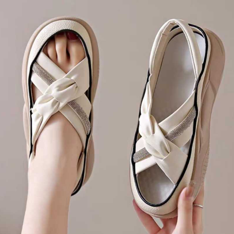 PELOVE SHOES - SANDAL WEDGES MOTIF SILANG KAIN BAPAU SINTETIS 3 CM MOTIF GLITER SILANG CK 554