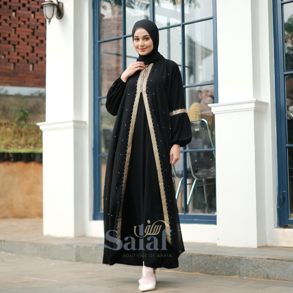 Gamis Hitam Turkey Abaya Saudi Bahan Jetblack Resleting Depan Busui-5