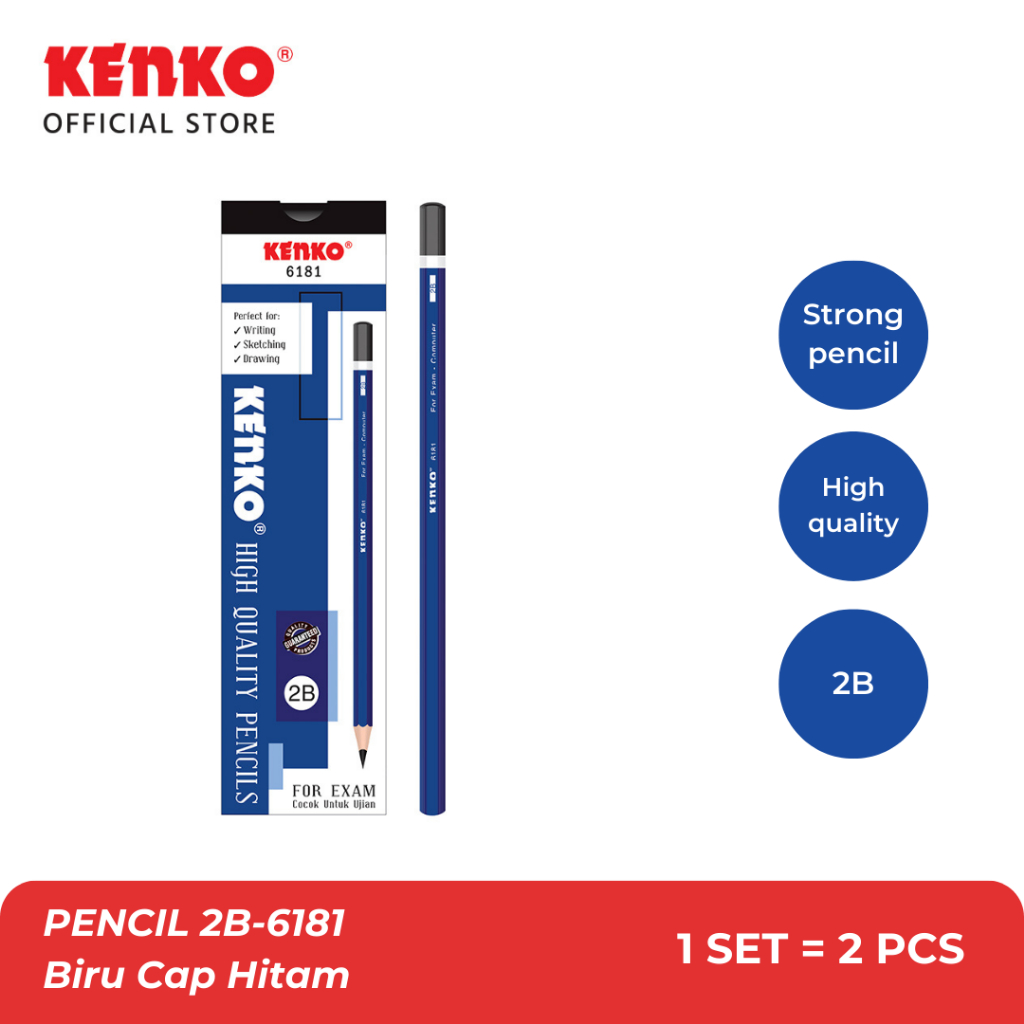 

KENKO PENCIL / Pensil Kayu 2B-6181 Biru Cap Hitam 2 PCS