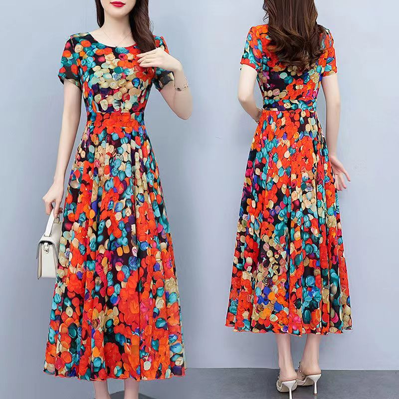 Gaun V-Neck Sifon Motif Bunga Batik Baru/Casual Dress Korea Style