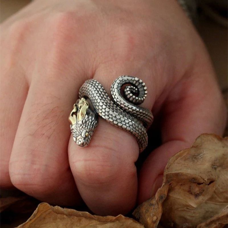 Cincin Elegan Desain Ular Naga Tanduk Kuning Spiral (Adjustable)