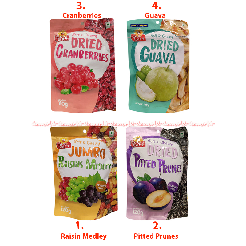 

Sun Gift 110gr Soft & Chewy Jumbo Raisins Medley Dried Pitted Prunes Cranberries Guava no. Added Sugar Sungif Pemen Lunak Kering Tanpa Gula Manisan