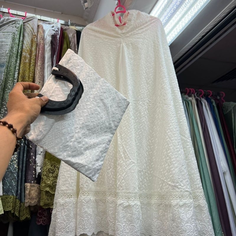 (MUKENA DEWASA RUBIAH) MUKENA MEWAH DEWASA PREMIUM BORDIRAN CANTIK PUTIH ELEGAN