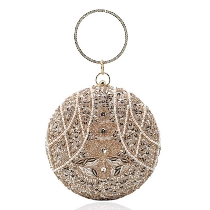 Bagus Banget Waiwai Tas Pesta Wanita Bulat Selempang 1836 Champagne Clutch