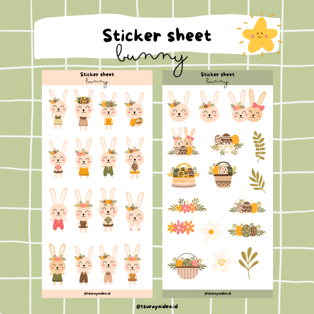 

SS009 - Bunny Sticker Sheet, Sticker Journal Lucu Aesthetic