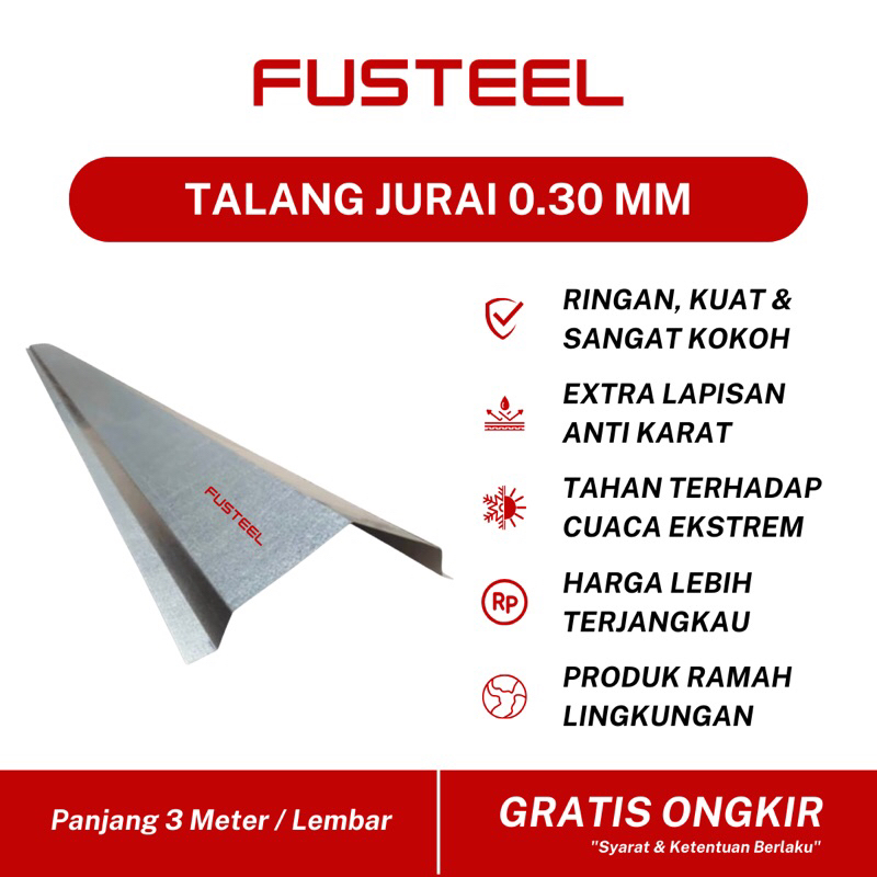 Talang Jurai Galvalum 0.30 mm Nok Spandek Panjang 3 Meter