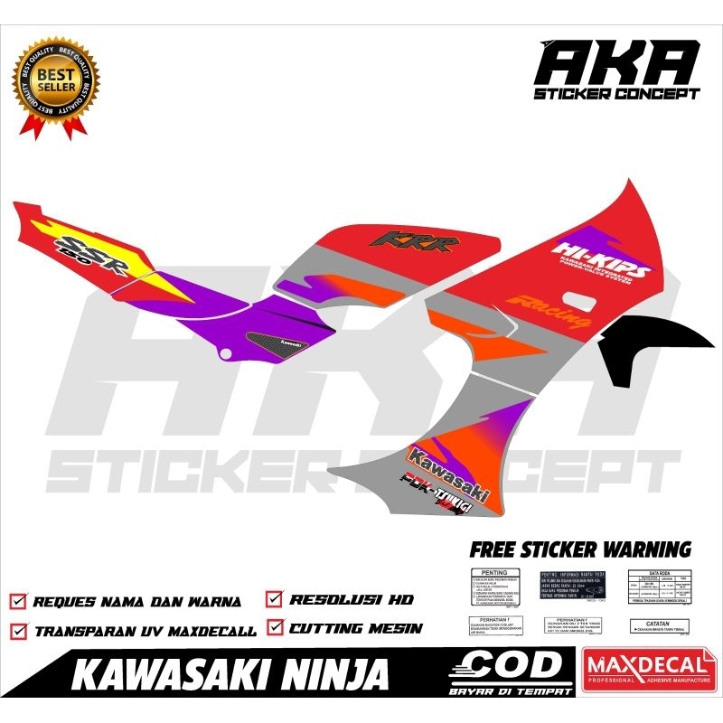 Sticker Striping Kawasaki Ninja KRR SSR merah transparan bisa request