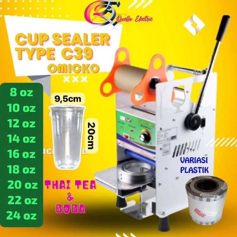 OMICKO C39 mesin Cup Sealer semua ukuran AQUA GELAS 12  14  16  18  22 OZ KODE G8W9
