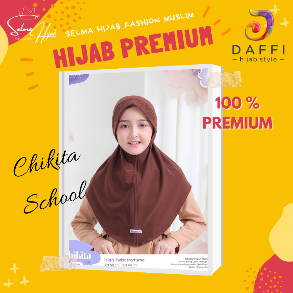 Chikita School Daffi Hijab Jilbab Instan Khimar Syari Anak Sekolah Bahan Kualitas Premium Jersey High Twiss