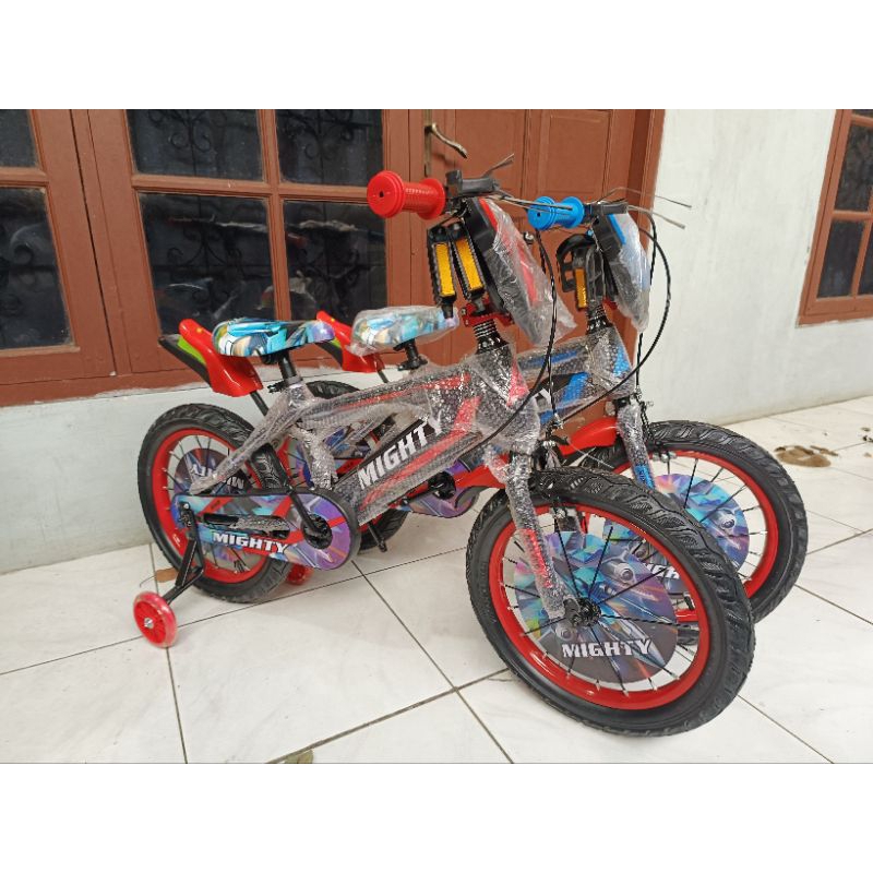 sepeda anak laki-laki umur 5 - 8 tahun model BMX ukuran 16 dan 18 inch merk mighty ban pompa