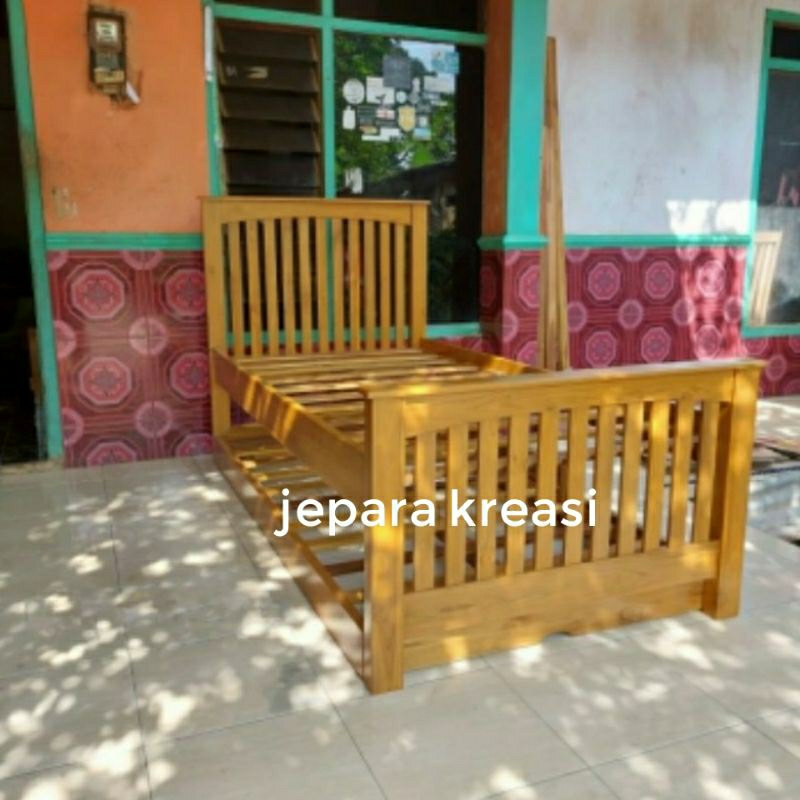 tempat tidur sorong minimalis kayu jati, dipan sorong minimalis kayu jati