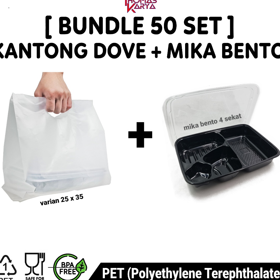 

Ramah Lingkungan BUNDLE 5 SET Kantong Plastik Mika Bento Sekat 4