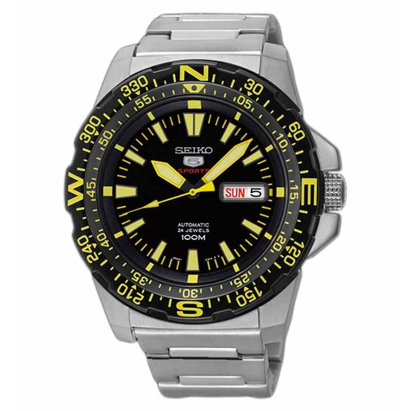 Jam Tangan Seiko 5 SRP545K1 Sports Mini Monster Silver Black Yellow Garansi Resmi ORIGINAL