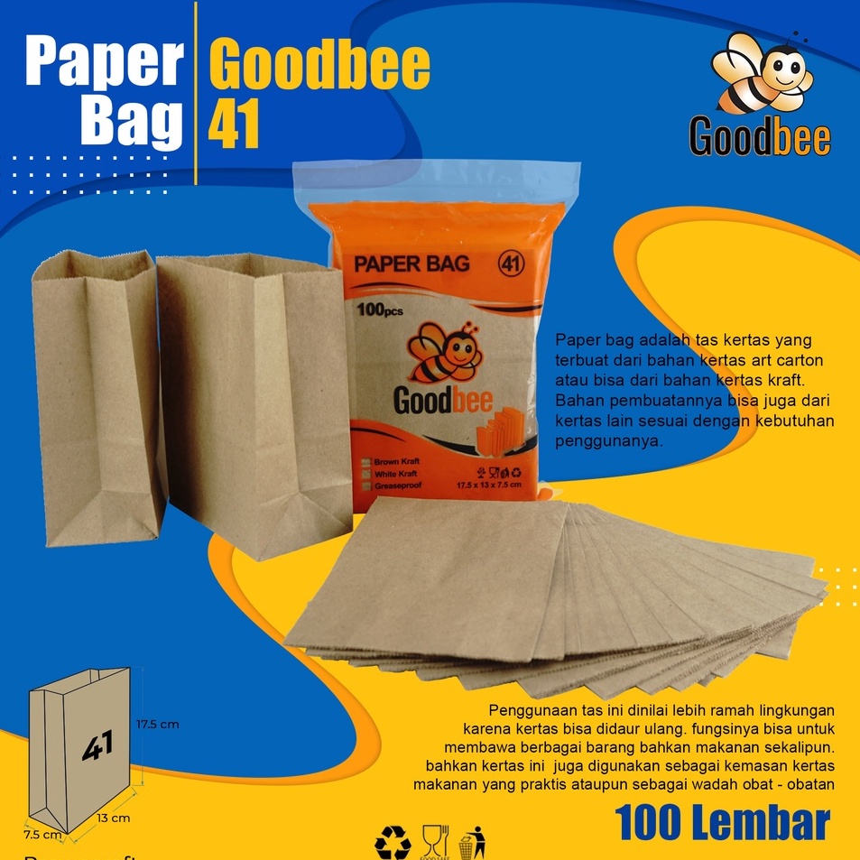 

Gaya Goodbee Paper Bag kode 41 Brown Kraft Kantong Kes Goodbee 1pcs