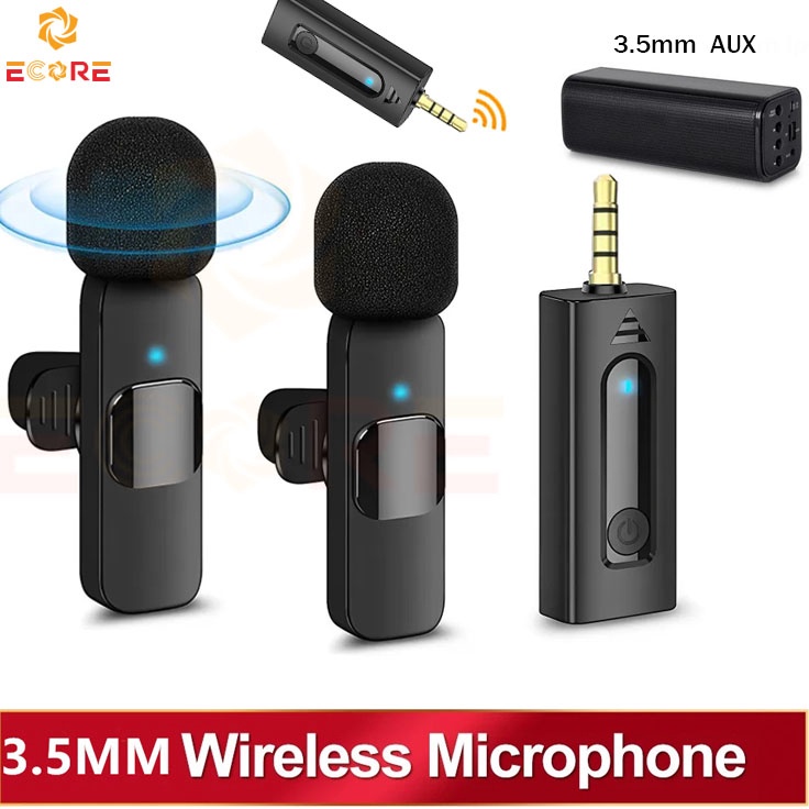 Ecore Mic Wireless 35mm Lavalier Mikrofon Siaran HP Microphone Wireless Pengurangan Kebisingan Mini 
