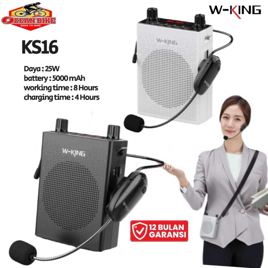 WKING Speaker Bluetooth Pinggang Mic Clip On Bando Wireless KS16 Tour Guide Guru Seminar Presentasi