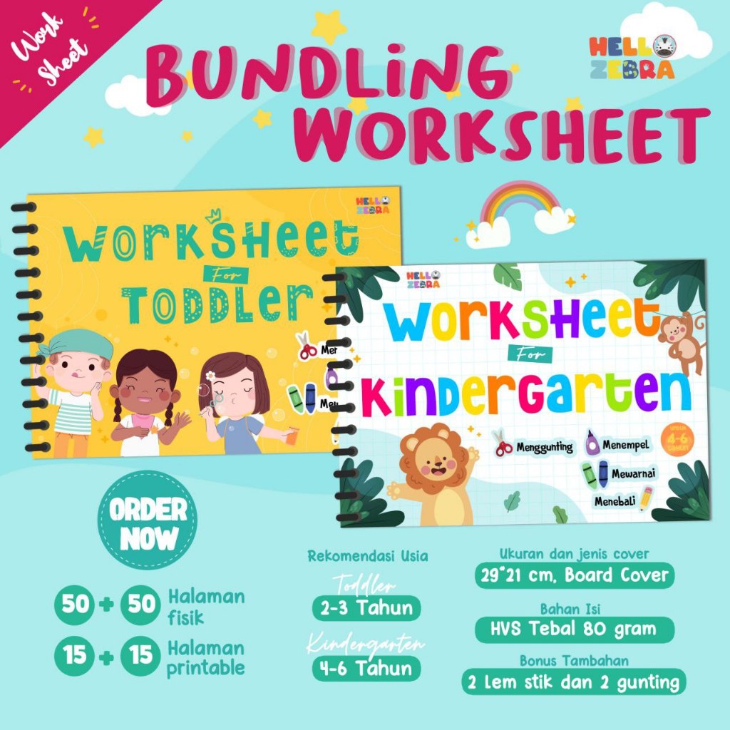 PROMO BUNDLING LEBIH MURAH  Lembar Kerja/Worksheet For Toddler dan Kindergarten by Hello Zebra
