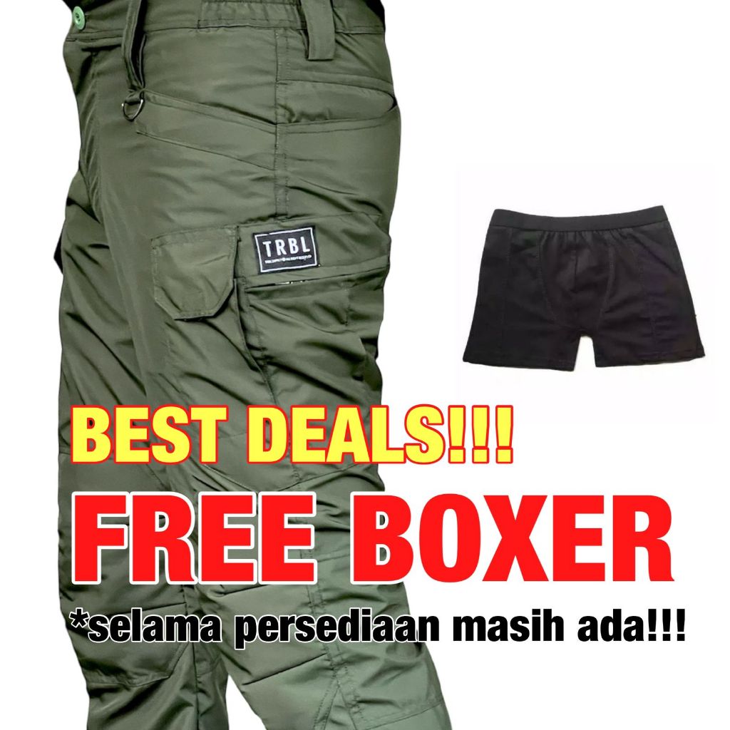 TRBL Tactical Long Pants Original Water Resistant - Green Army / Celana Outdor Tactical PDL Cargo Or