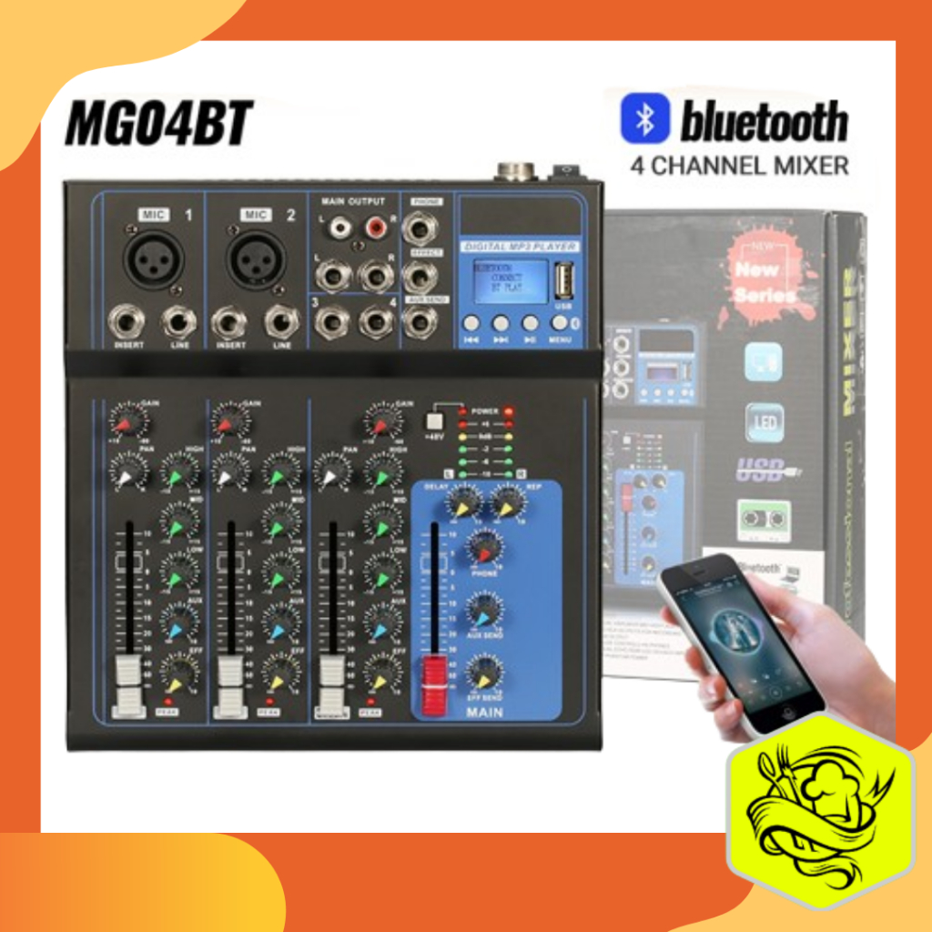 AUDIO MIXER mixer profesional 4-channe MG04BT mixer Penguat sinyal USB Penguat KTV Penguat kinerja p
