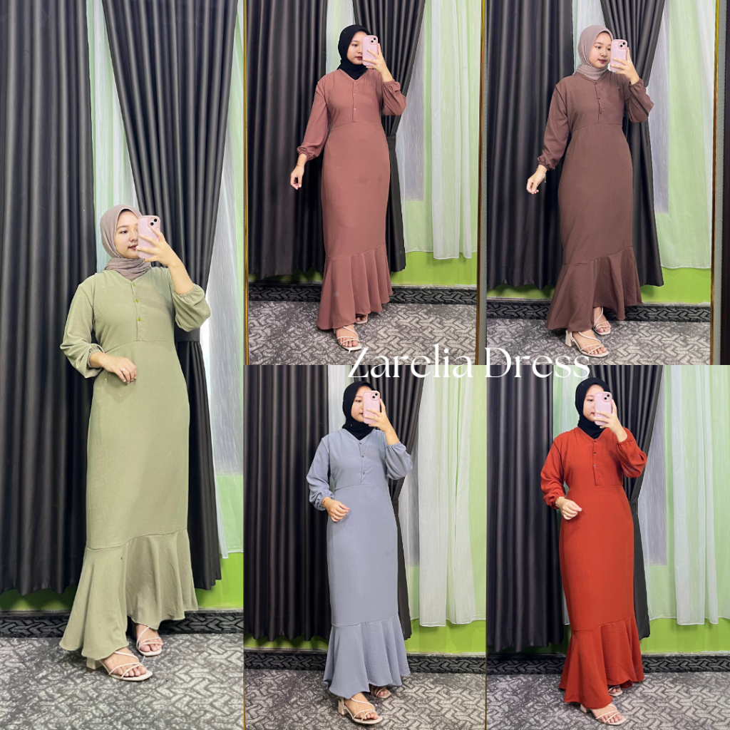 Zarelia Dress Crinkle Airfow Premium Wanita Kondangan Model Duyung Gamis Muslim Busui Polos Dress Le