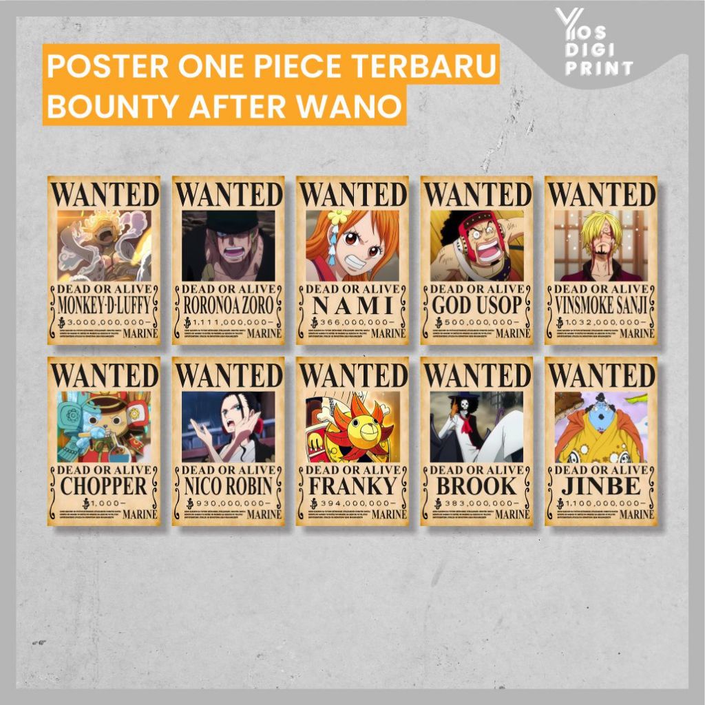 Poster Bounty Wanted One Piece After Wano Kuni Terbaru Crew Luffy, Walldecor Anime